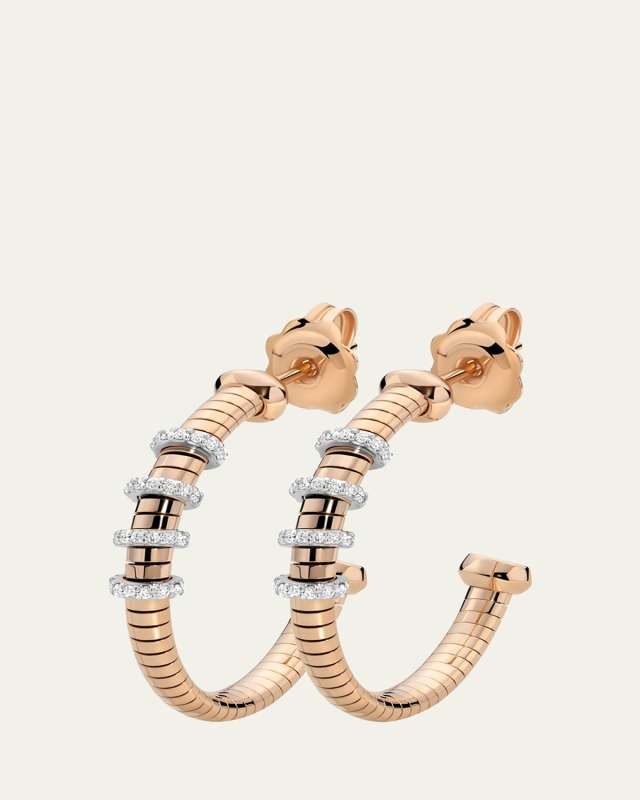 18K Rose Gold Diamond Rondelle Hoop Earrings